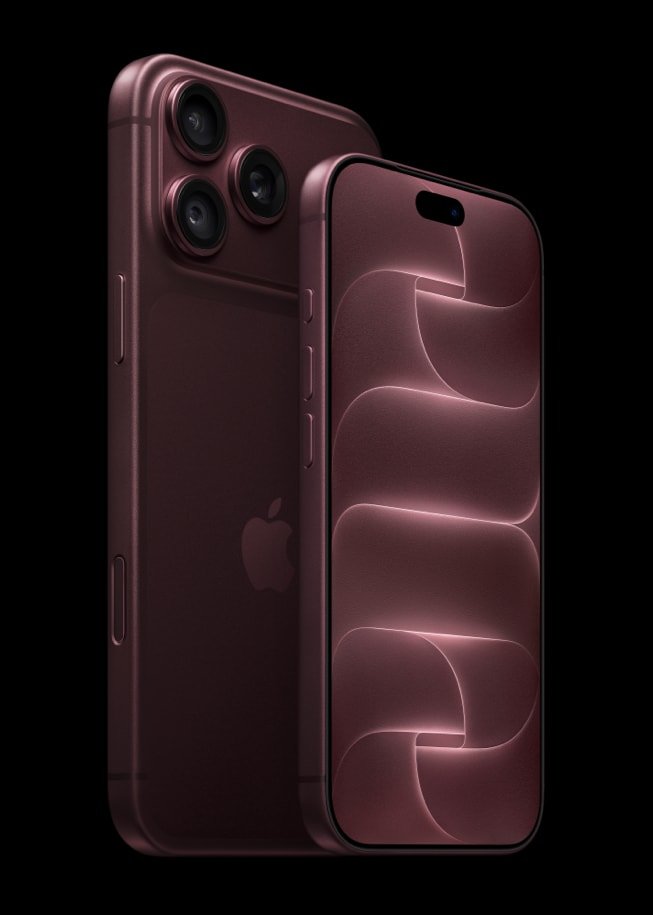 iPhone 18 Pro e iPhone 18 Pro Max em acabamento bordô, imagem oficial da Apple