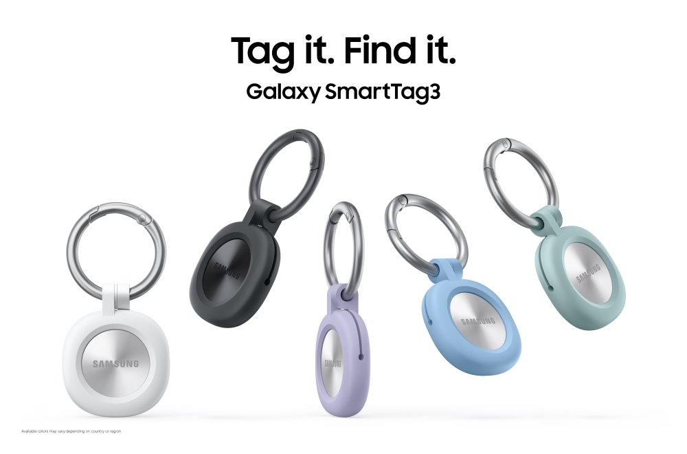 Rastreadores Galaxy SmartTag3 em diferentes cores, imagem oficial da Samsung