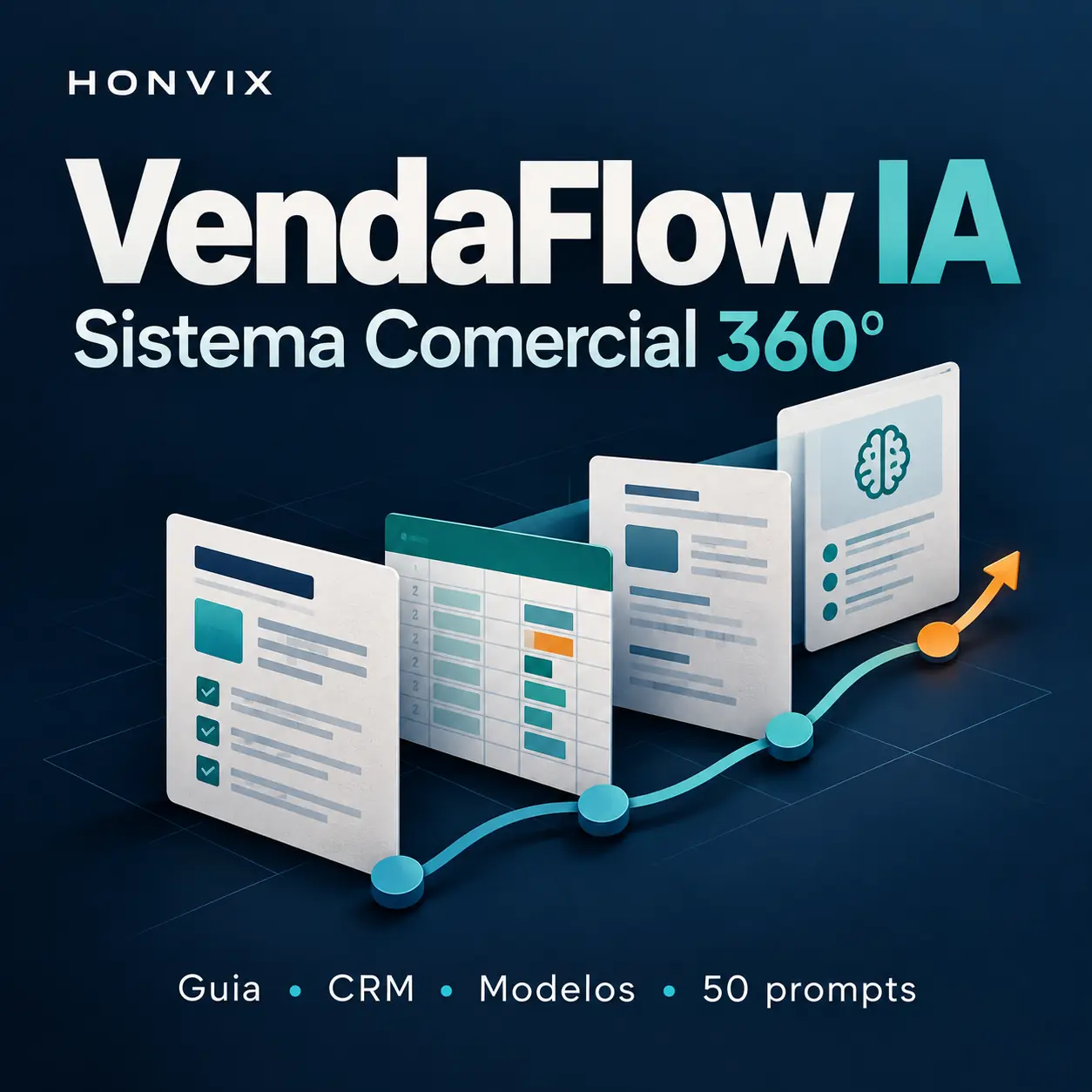 Capa do VendaFlow IA, com guia, planilha CRM e modelos comerciais